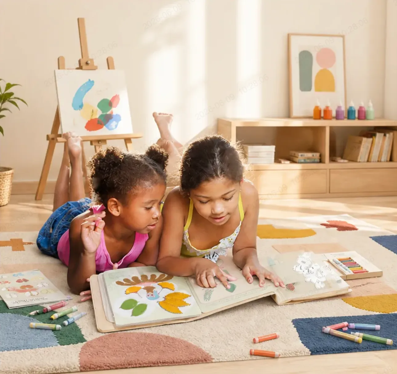 Children exploring painting and creativity in Jarmelo art class