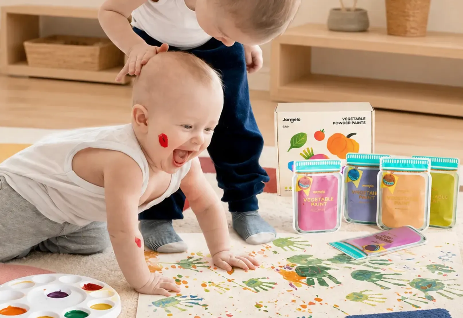 Kid making colorful artwork with Jarmelo art supplies